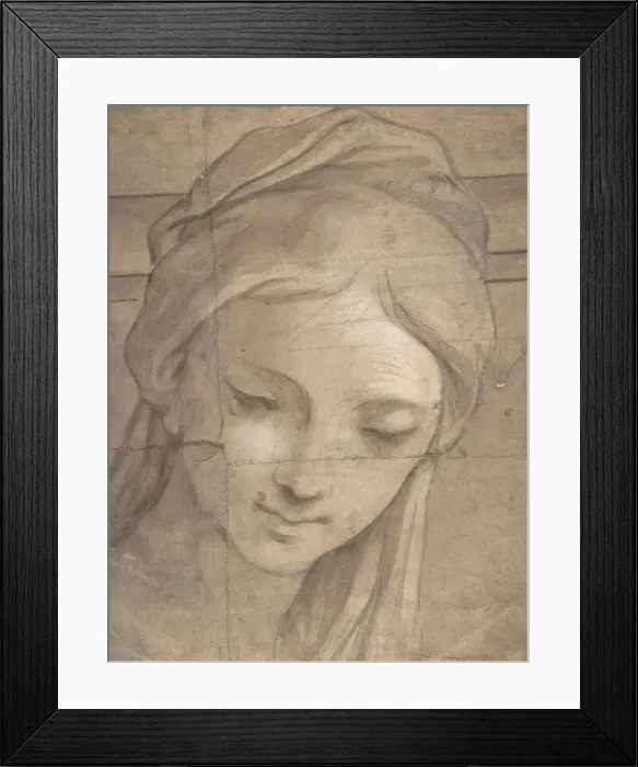 Framed Print : Head of a Young Woman in Three-Quarter View Facing Left, 1670-1700 Framed Print : Head of a Young Woman in Three-Quarter View Facing Left, 1670-1700