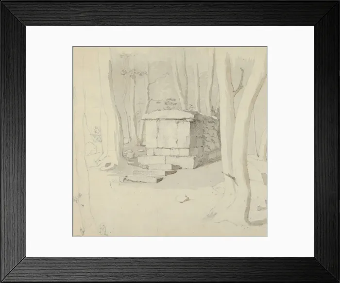 Framed Print : A Stone Tomb in a Forest;verso: Study of a Flower, 1830. Creator: Christen Kobke Framed Print : A Stone Tomb in a Forest;verso: Study of a Flower, 1830. Creator: Christen Kobke