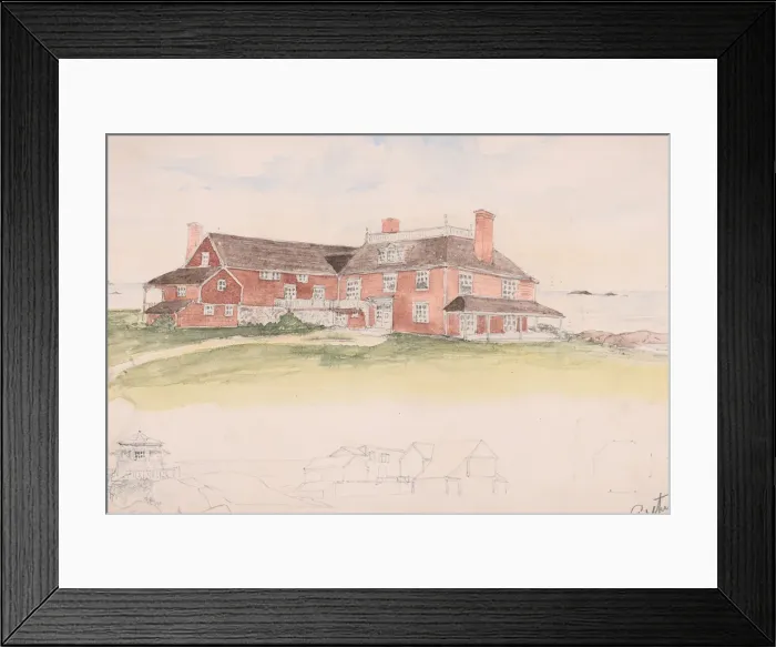 Framed Print : Wooden House near the Water (perhaps an early idea for Cliffs, Manchester, Mass... ca Framed Print : Wooden House near the Water (perhaps an early idea for Cliffs, Manchester, Mass... ca