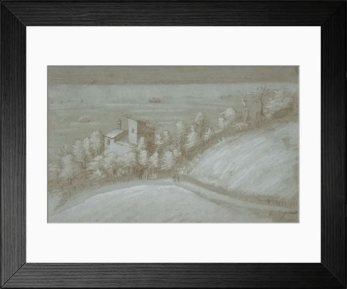 Framed Print : A House with a Dovecote and Trees by the Sea, 16th century. Creator: Gherardo Cibo Framed Print : A House with a Dovecote and Trees by the Sea, 16th century. Creator: Gherardo Cibo