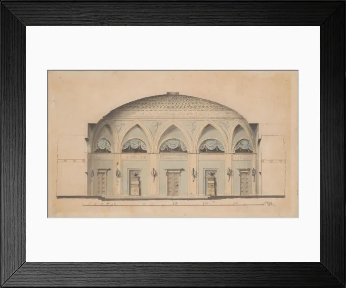 Framed Print : Cross-Section of a Domed Room with Urns and Candelabra, ca. 1800. Creator: Anon Framed Print : Cross-Section of a Domed Room with Urns and Candelabra, ca. 1800. Creator: Anon