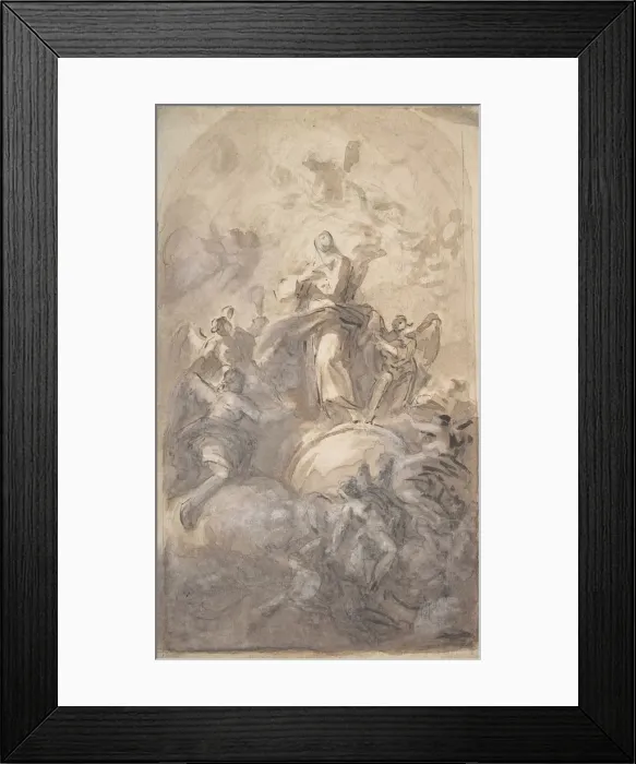 Framed Print : The Virgin Immaculate in Glory (recto); Sketch of a Part of a Leg and a Hand (verso) Framed Print : The Virgin Immaculate in Glory (recto); Sketch of a Part of a Leg and a Hand (verso)