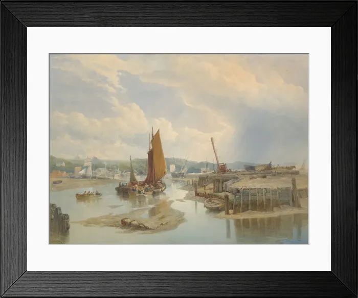 Framed Print : A Town on an Estuary at Low Tide, 1868. Creator: Edward Duncan Framed Print : A Town on an Estuary at Low Tide, 1868. Creator: Edward Duncan