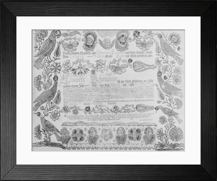 Framed Print : Birth and Baptismal Certificate, 1784. Creator: Attributed to Henrich Dulhauer Framed Print : Birth and Baptismal Certificate, 1784. Creator: Attributed to Henrich Dulhauer