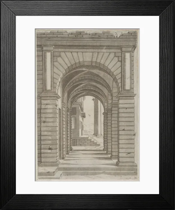 Framed Print : Speculum Romanae Magnificentiae: Front of a Building seen sideways through an arca Framed Print : Speculum Romanae Magnificentiae: Front of a Building seen sideways through an arca