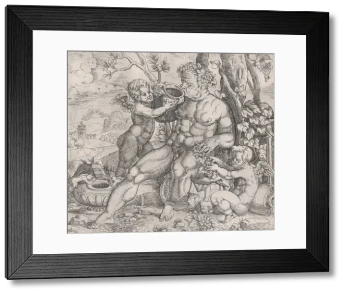 Framed Print : Speculum Romanae Magnificentiae: Bacchus, Seated, Drinking from a Vase Presented b Framed Print : Speculum Romanae Magnificentiae: Bacchus, Seated, Drinking from a Vase Presented b