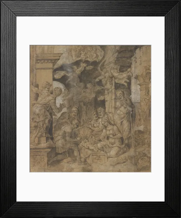 Framed Print : The Adoration of the Shepherds; verso: Sketches, ca. 1532-37 Framed Print : The Adoration of the Shepherds; verso: Sketches, ca. 1532-37