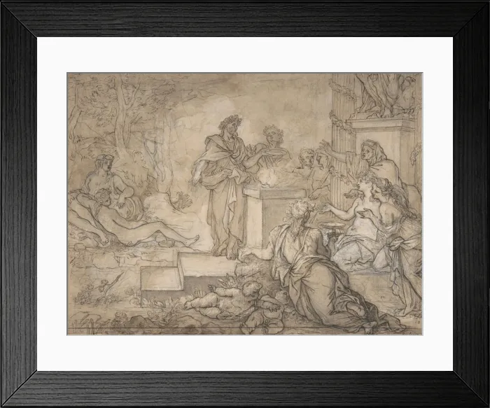Framed Print : Sacrifice Offered before a Statue of Jupiter, 17th century. Creator: Louis de Boullogne