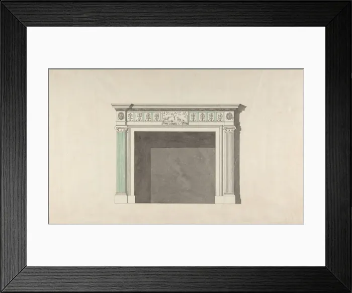 Framed Print : Design for a fireplace, mid-18th-late 18th century. Creator: Attributed to Robert Adam Framed Print : Design for a fireplace, mid-18th-late 18th century. Creator: Attributed to Robert Adam