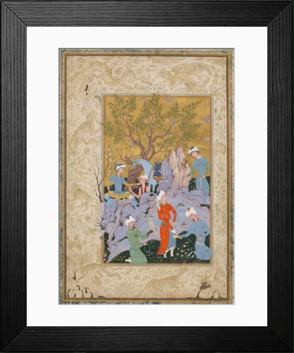 Framed Print : Princely Hawking Party, ca. 1570. Creator: Attributed to Mirza Ali Framed Print : Princely Hawking Party, ca. 1570. Creator: Attributed to Mirza Ali