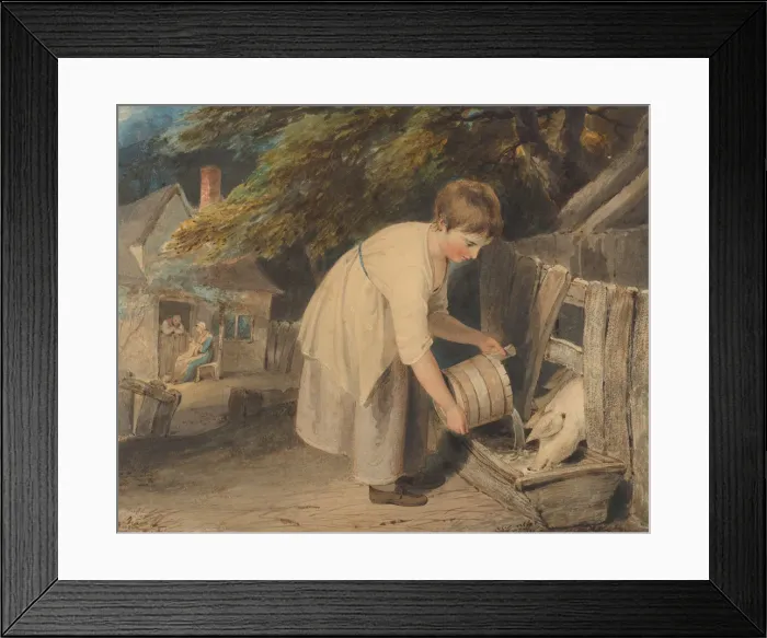 Framed Print : Girl Feeding Pigs, 1800. Creator: Richard Westall Framed Print : Girl Feeding Pigs, 1800. Creator: Richard Westall