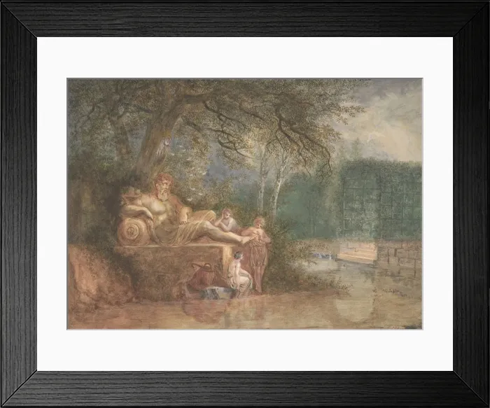 Framed Print : A Park with Figures at a Statue near Water, 1775 (?). Creator: Salomon Gessner Framed Print : A Park with Figures at a Statue near Water, 1775 (?). Creator: Salomon Gessner