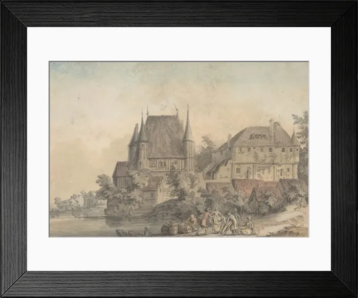 Framed Print : View of a Village alongside a River, 1766. Creator: Samuel Hieronymus Grimm Framed Print : View of a Village alongside a River, 1766. Creator: Samuel Hieronymus Grimm