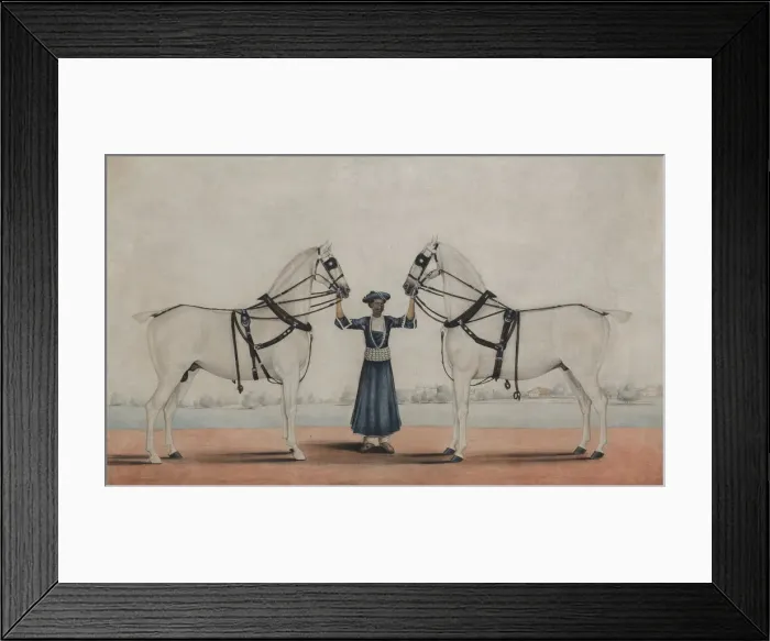 Framed Print : A Syce (Groom) Holding Two Carriage Horses, ca. 1845. Creator Framed Print : A Syce (Groom) Holding Two Carriage Horses, ca. 1845. Creator