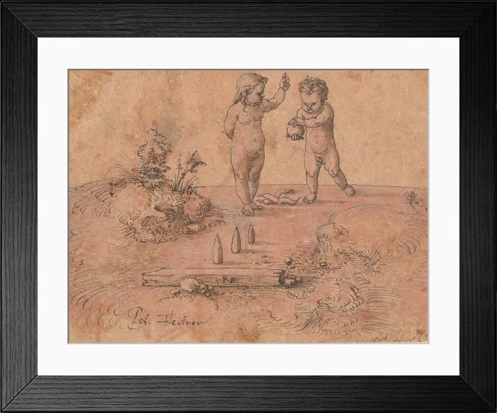 Framed Print : Two Children Playing with a Ball, 1500-1546. Creator: Peter Flotner Framed Print : Two Children Playing with a Ball, 1500-1546. Creator: Peter Flotner