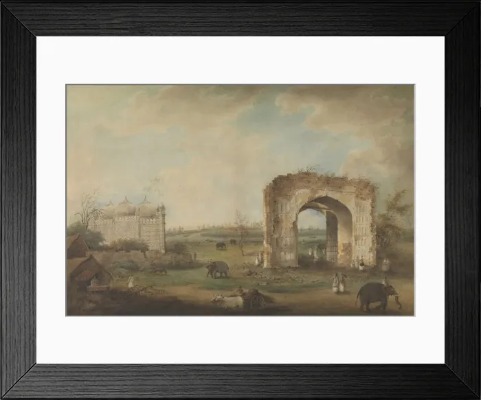 Framed Print : View of a Mosque and Gateway at Motijhil, ca. 1814-23. Creator: Attributed to Sita Ram Framed Print : View of a Mosque and Gateway at Motijhil, ca. 1814-23. Creator: Attributed to Sita Ram