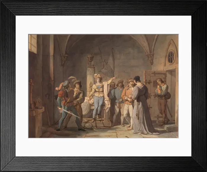 Framed Print : Joan of Arc Imprisoned in Rouen, 1819. Creator: Pierre Henri Revoil