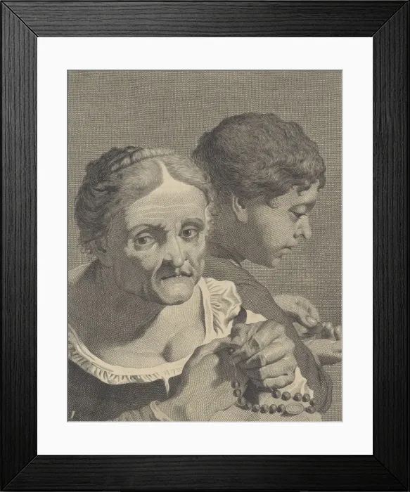 Framed Print : Copy in reverse of an old woman with a rosary and a boy counting coins; plate 10 fr Framed Print : Copy in reverse of an old woman with a rosary and a boy counting coins; plate 10 fr