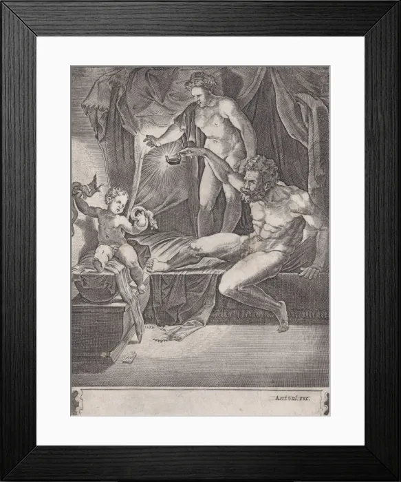 Framed Print : The Young Hercules in His Cradle, dated 1533. Creator: Agostino Veneziano Framed Print : The Young Hercules in His Cradle, dated 1533. Creator: Agostino Veneziano