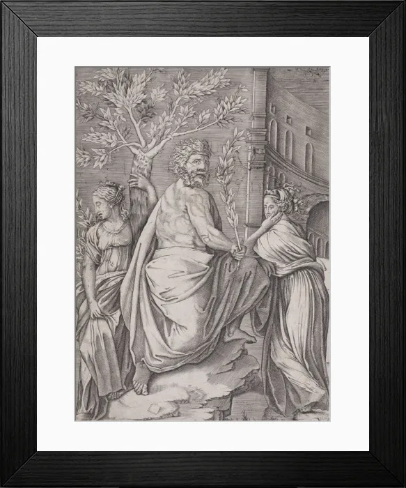 Framed Print : The Man with a Laurel Branch, ca. 1514-36. Creator: Agostino Veneziano Framed Print : The Man with a Laurel Branch, ca. 1514-36. Creator: Agostino Veneziano