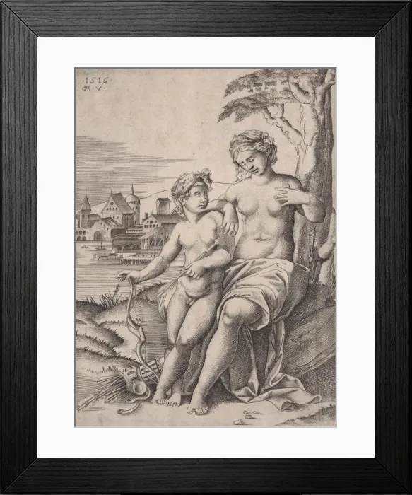 Framed Print : Venus and Eros, dated 1516. Creator: Agostino Veneziano