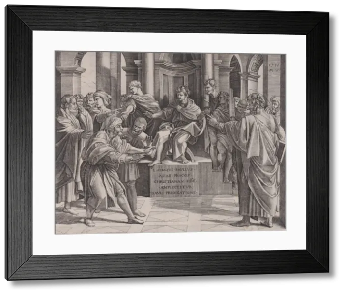 Framed Print : The Blinding of Elymas, dated 1516. dated 1516. Creator: Agostino Veneziano Framed Print : The Blinding of Elymas, dated 1516. dated 1516. Creator: Agostino Veneziano