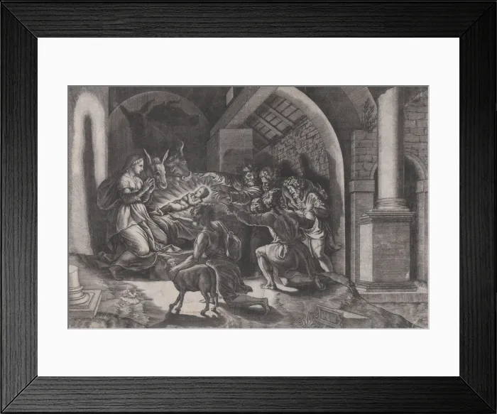Framed Print : The Nativity, dated 1531. Creator: Agostino Veneziano Framed Print : The Nativity, dated 1531. Creator: Agostino Veneziano