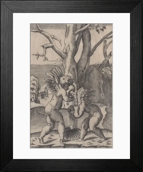 Framed Print : Two Cupids, ca. 1519. Creator: Agostino Veneziano Framed Print : Two Cupids, ca. 1519. Creator: Agostino Veneziano