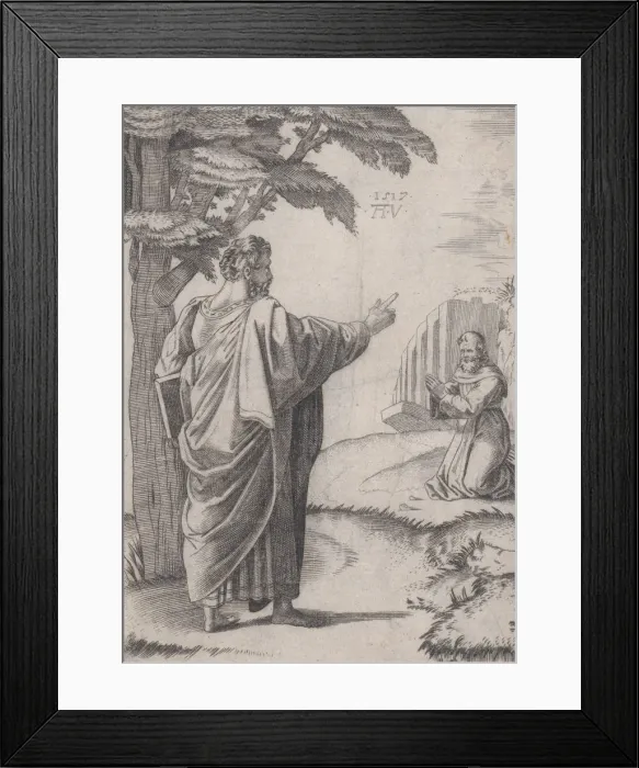 Framed Print : Saint Paul and the Franciscan Friar, dated 1517. Creator: Agostino Veneziano Framed Print : Saint Paul and the Franciscan Friar, dated 1517. Creator: Agostino Veneziano
