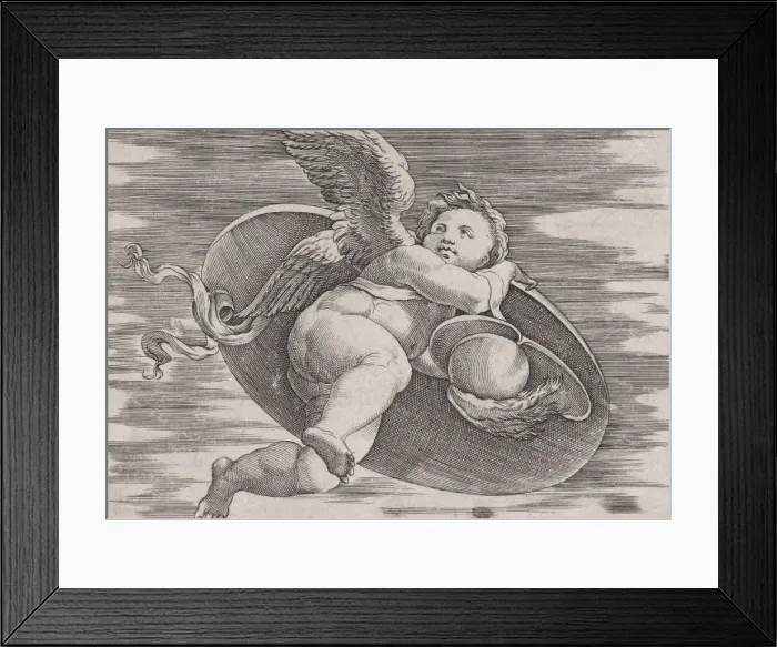 Framed Print : Eros Stealing Mans Shield, ca. 1514-36. Creator: Agostino Veneziano Framed Print : Eros Stealing Mans Shield, ca. 1514-36. Creator: Agostino Veneziano