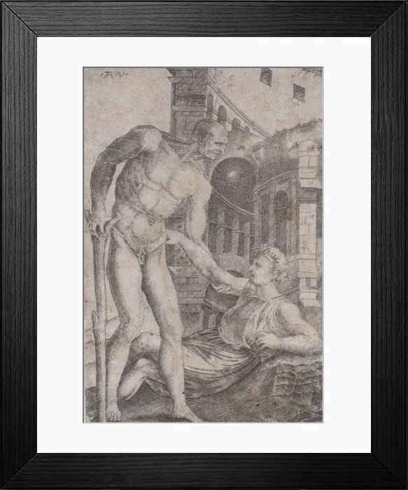 Framed Print : A Man Helping Another to His Feet, ca. 1514-36. Creator: Agostino Veneziano Framed Print : A Man Helping Another to His Feet, ca. 1514-36. Creator: Agostino Veneziano