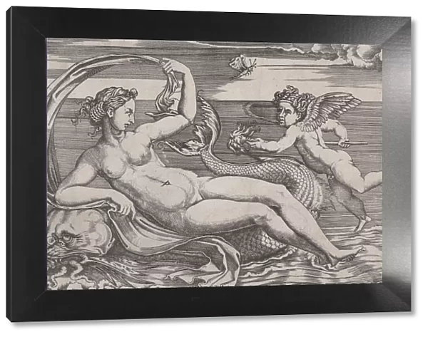 Venus Reclining on a Dolphin, ca. 1516. Creator: Agostino Veneziano