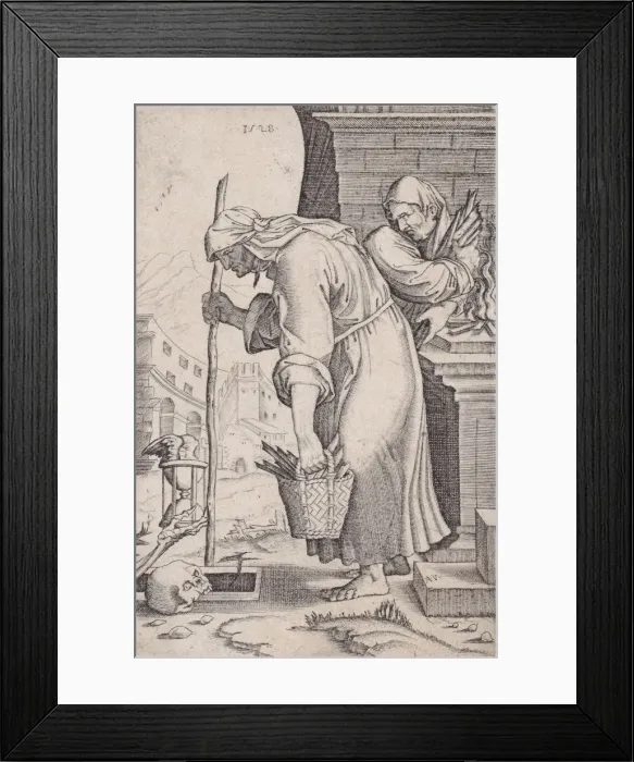 Framed Print : Old Woman Approaching the Grave, dated 1528. Creator: Agostino Veneziano Framed Print : Old Woman Approaching the Grave, dated 1528. Creator: Agostino Veneziano
