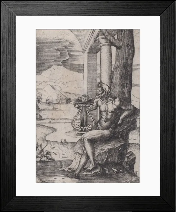 Framed Print : Man with a Lyre, ca. 1514-36. Creator: Agostino Veneziano Framed Print : Man with a Lyre, ca. 1514-36. Creator: Agostino Veneziano