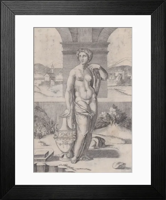 Framed Print : Woman Standing near a Vase, ca. 1514-36. Creator: Agostino Veneziano Framed Print : Woman Standing near a Vase, ca. 1514-36. Creator: Agostino Veneziano