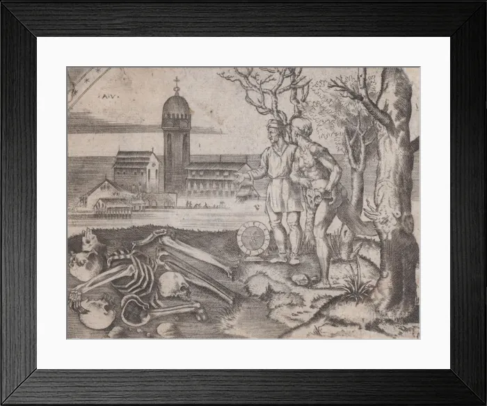Framed Print : Two Men at a Cemetery, ca. 1514-36. Creator: Agostino Veneziano Framed Print : Two Men at a Cemetery, ca. 1514-36. Creator: Agostino Veneziano