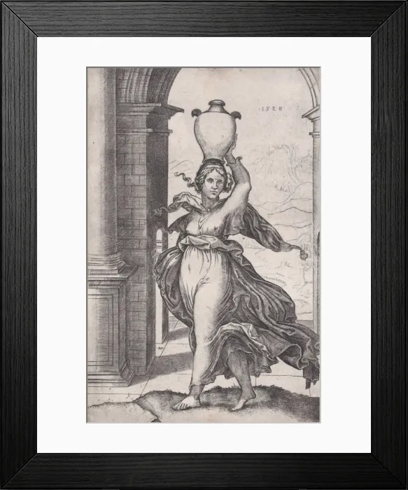 Framed Print : Woman Carring a Vase on Her Head, dated 1528. dated 1528. Creator: Agostino Veneziano Framed Print : Woman Carring a Vase on Her Head, dated 1528. dated 1528. Creator: Agostino Veneziano