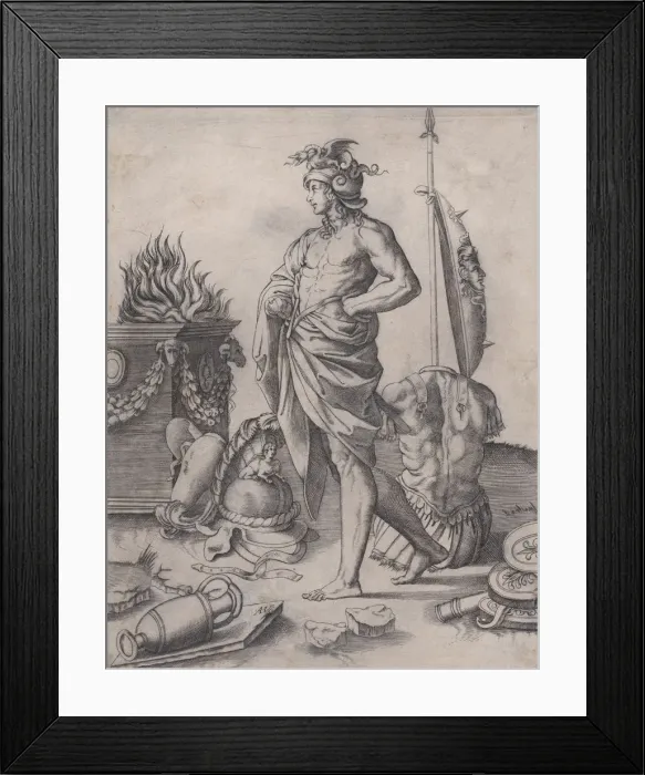 Framed Print : A Young Hero near an Altar, ca. 1514-36. Creator: Agostino Veneziano Framed Print : A Young Hero near an Altar, ca. 1514-36. Creator: Agostino Veneziano