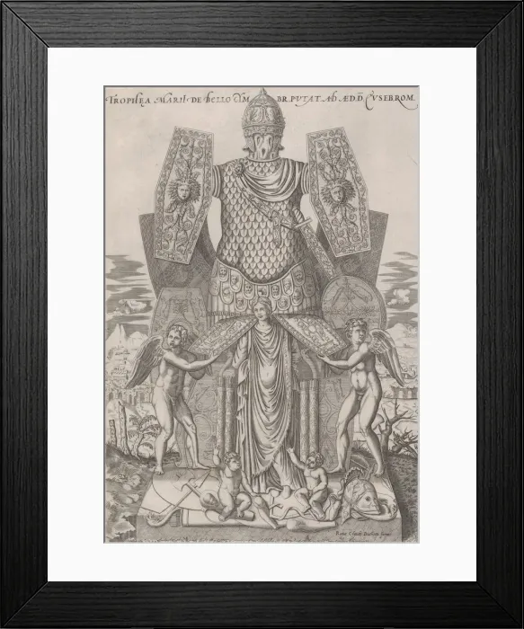 Framed Print : Speculum Romanae Magnificentiae: Trophies of Marius, late 16th century Framed Print : Speculum Romanae Magnificentiae: Trophies of Marius, late 16th century