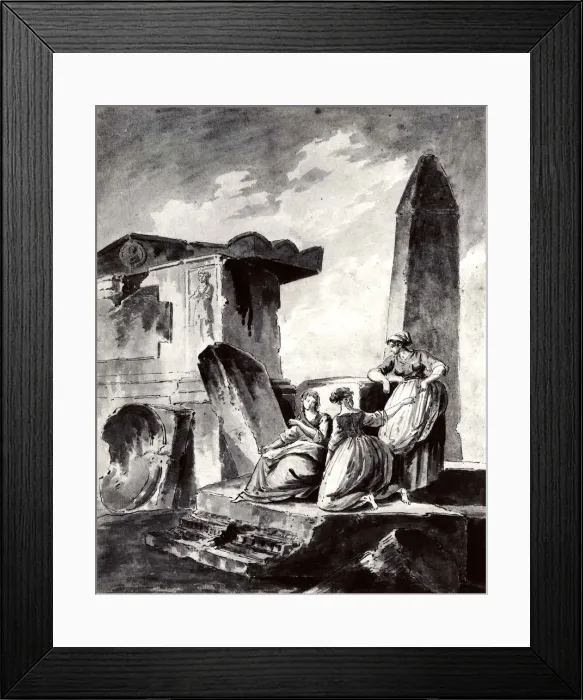 Framed Print : Three Young Girls by Ruins, ca. 1790. Creator: copy after Hubert Robert Framed Print : Three Young Girls by Ruins, ca. 1790. Creator: copy after Hubert Robert