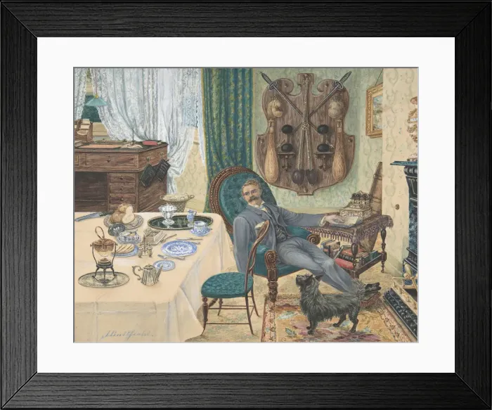 Framed Print : A Bachelor in His Study (The Sportsmans Breakfast), late 19th century Framed Print : A Bachelor in His Study (The Sportsmans Breakfast), late 19th century