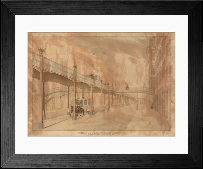 Framed Print : Elevated Railroad, Broadway, New York, 1861. Creator: John Beigel Framed Print : Elevated Railroad, Broadway, New York, 1861. Creator: John Beigel