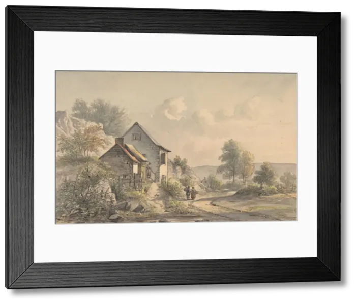 Framed Print : Village Scene with Figures, 19th century. Creator: Jan van Ravenswaay Framed Print : Village Scene with Figures, 19th century. Creator: Jan van Ravenswaay