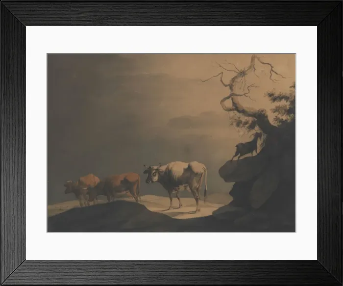 Framed Print : Cows and a Goat in a Landscape, 1774. Creator: Attributed to Jean Pillement Framed Print : Cows and a Goat in a Landscape, 1774. Creator: Attributed to Jean Pillement
