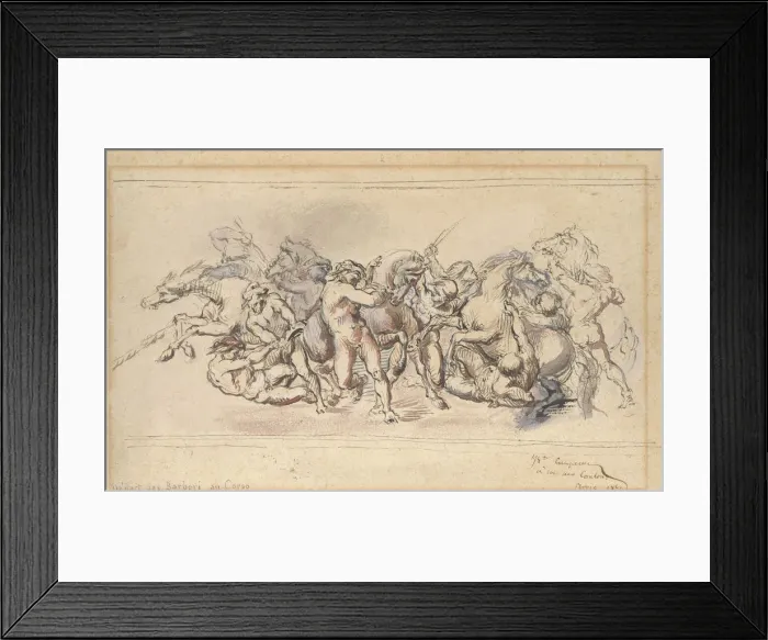Framed Print : Start of the Race of the Barberi Horses, Rome, 1860. Creator: Jean-Baptiste Carpeaux Framed Print : Start of the Race of the Barberi Horses, Rome, 1860. Creator: Jean-Baptiste Carpeaux