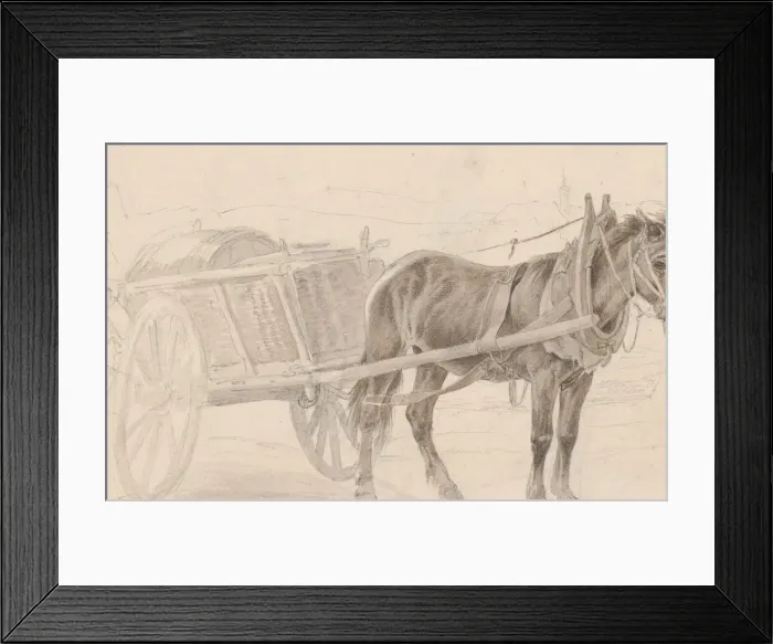 Framed Print : A Cart Drawn by a Brown Horse Near a Lamp Pole; Verso: A Group of Mounted Officers, ca Framed Print : A Cart Drawn by a Brown Horse Near a Lamp Pole; Verso: A Group of Mounted Officers, ca