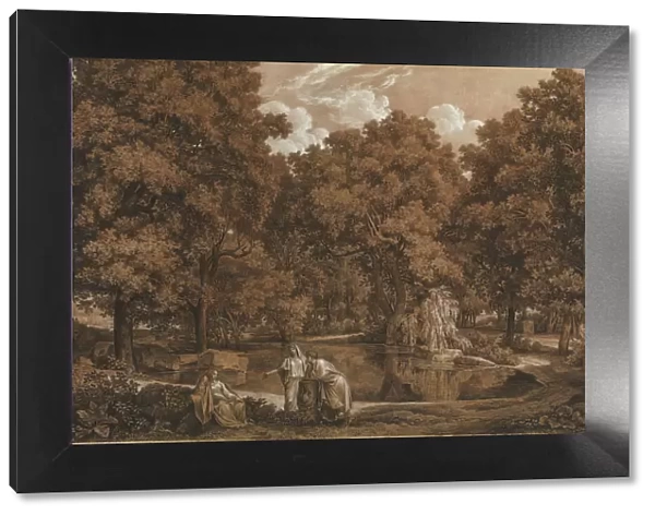 Arcadian Landscape with Three Figures at a Lake, 1792. Creator: Johann Christian Reinhart