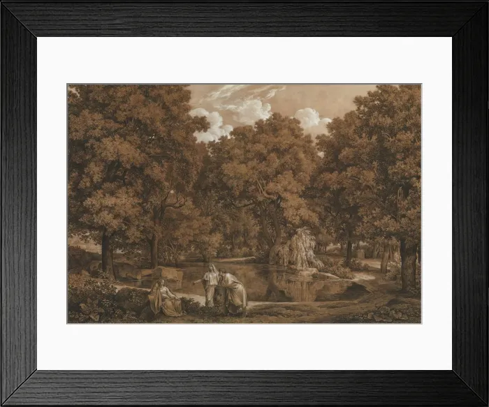 Framed Print : Arcadian Landscape with Three Figures at a Lake, 1792. Creator: Johann Christian Reinhart Framed Print : Arcadian Landscape with Three Figures at a Lake, 1792. Creator: Johann Christian Reinhart