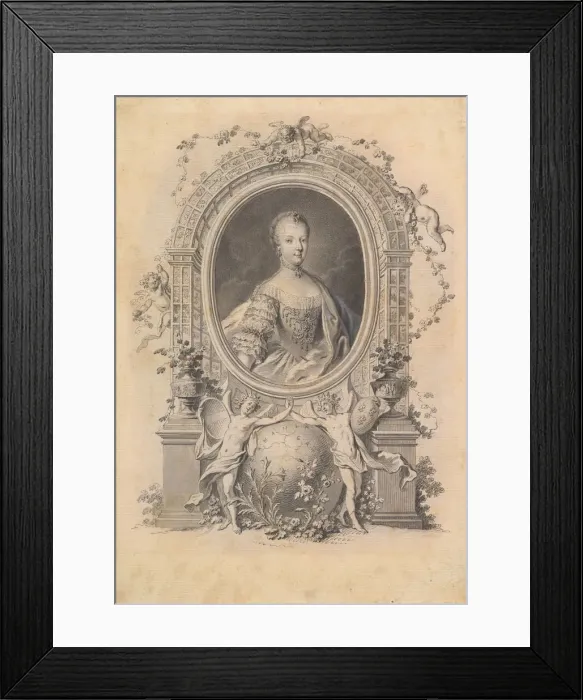 Framed Print : Portrait of Queen Marie-Antoinette in an ornamental frame, late 18th century Framed Print : Portrait of Queen Marie-Antoinette in an ornamental frame, late 18th century