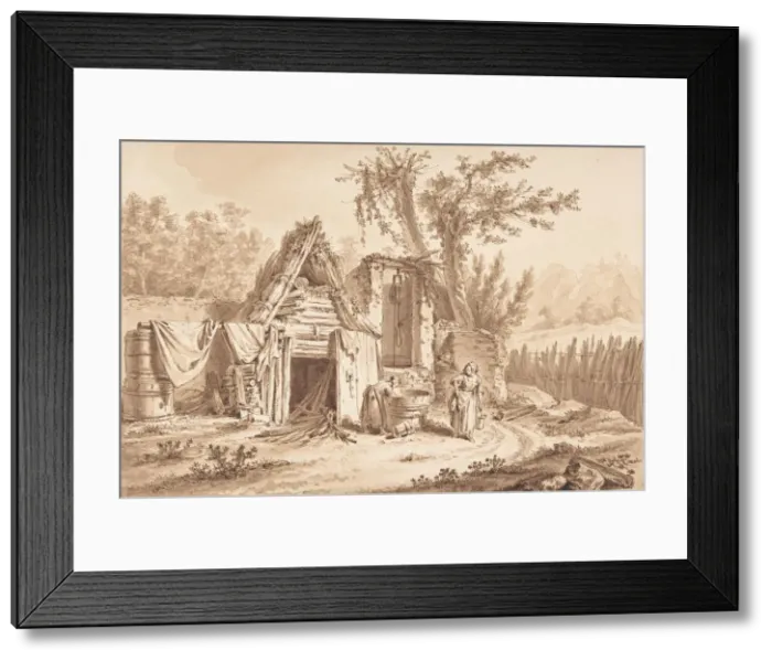 Framed Print : Washerwomen in Front of a Cottage, 1769. Creator: Johann Georg Wille Framed Print : Washerwomen in Front of a Cottage, 1769. Creator: Johann Georg Wille